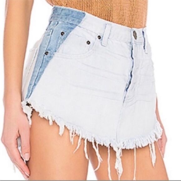 ONE X ONE TEASPOON | Free People 4040 Two Tone Blue Denim Skirt Women’s Size 29 - Picture 2 of 14